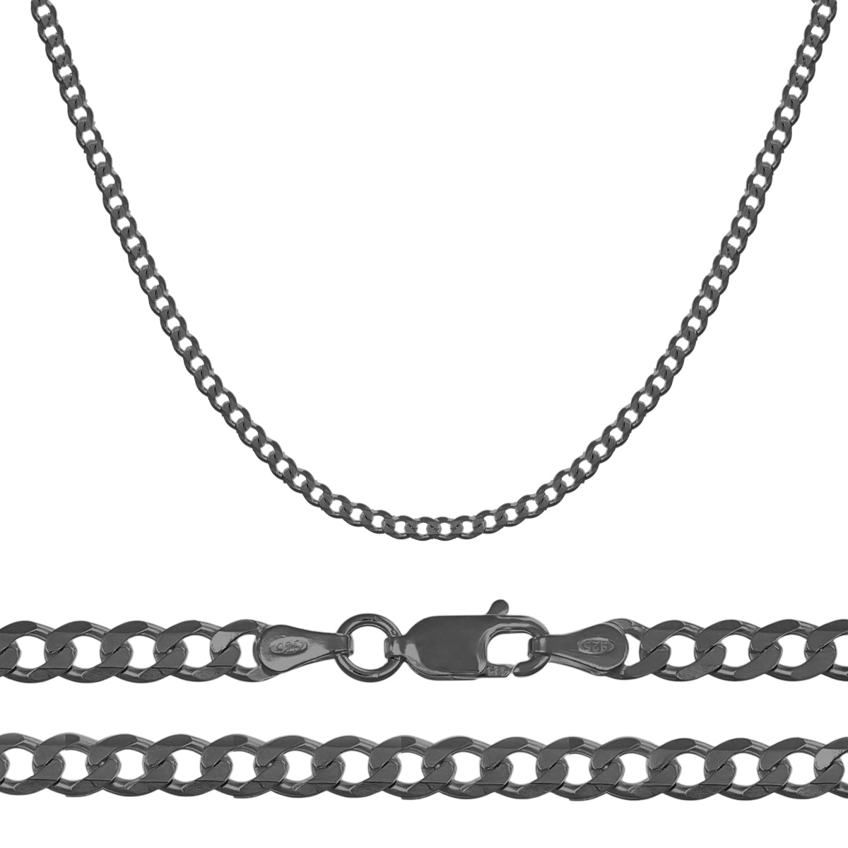 925 Sterling Silver Curb Chain, 3.2mm Gauge, in 5 Colors