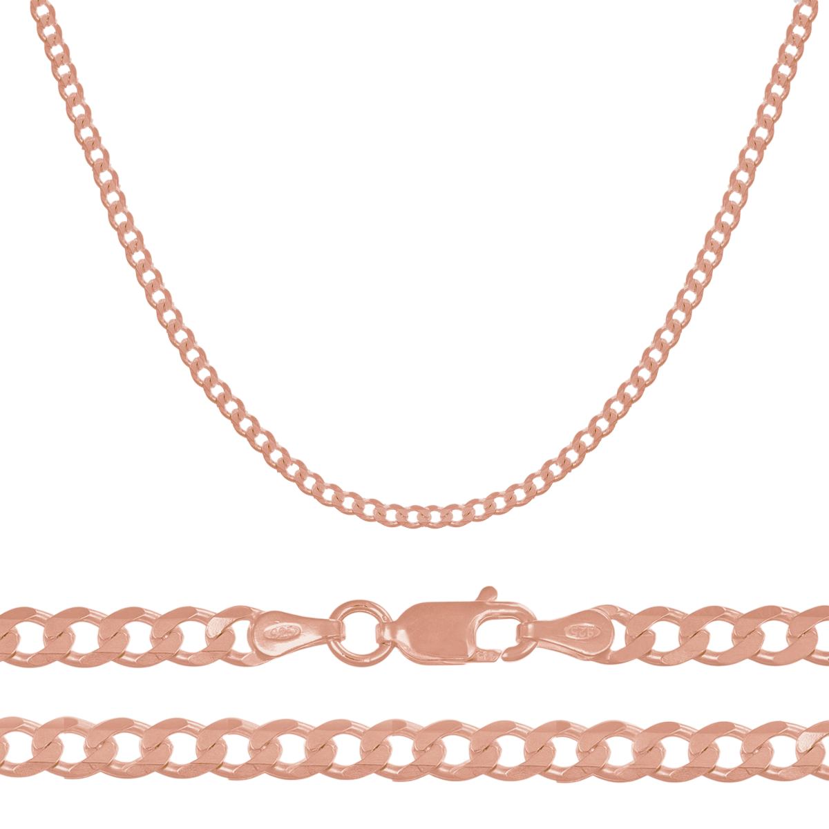 925 Sterling Silver Curb Chain, 3.2mm Gauge, in 5 Colors