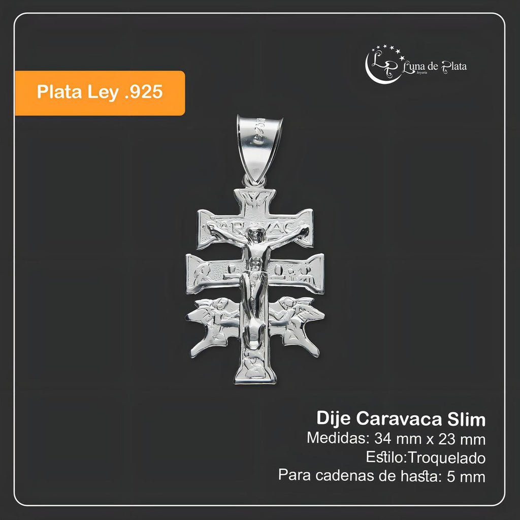 Slim Caravaca Cross Pendant in .925 Sterling Silver, Taxco, Guerrero, White