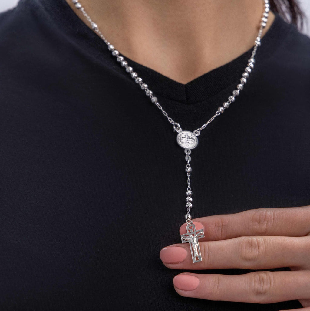 925 Sterling Silver Rosary With 55 Cm Diamond Ball