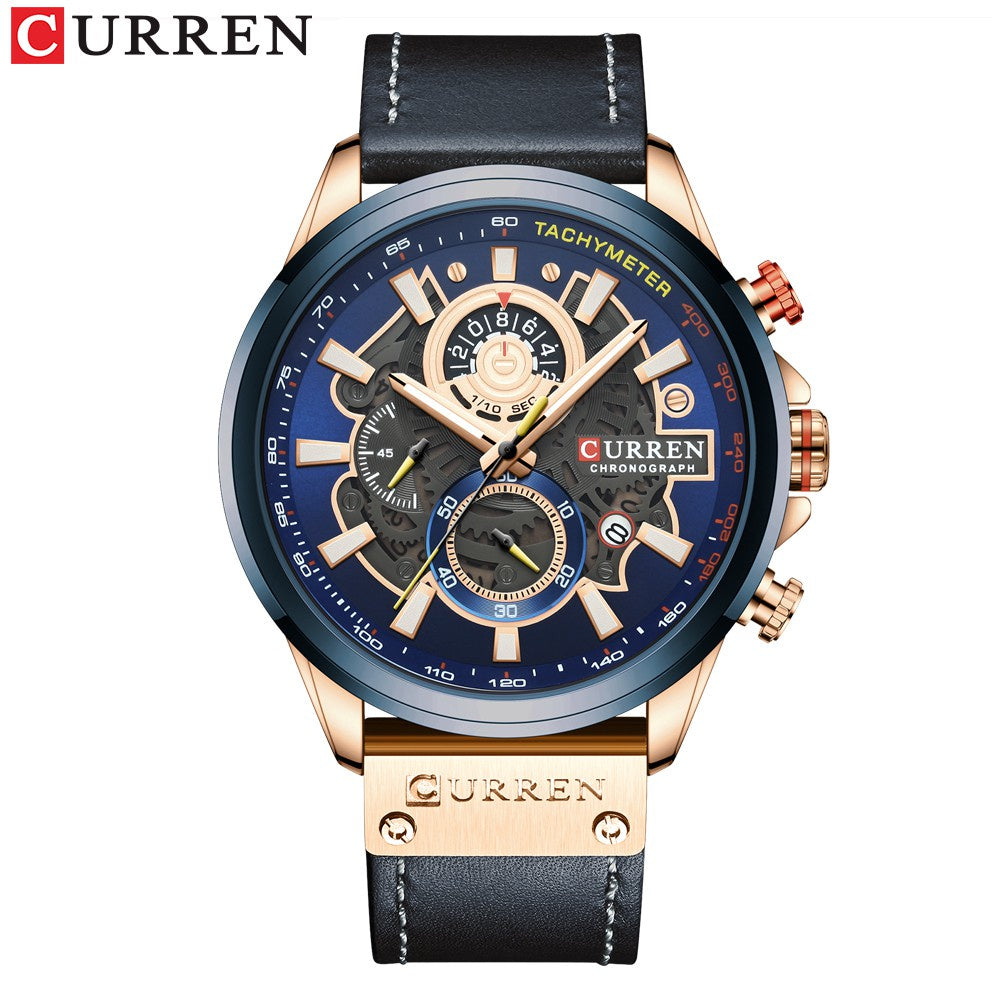 Curren Multifunctional True Three Eyes Chronograph Watch with Waterproof Leather Strap 8380 XS