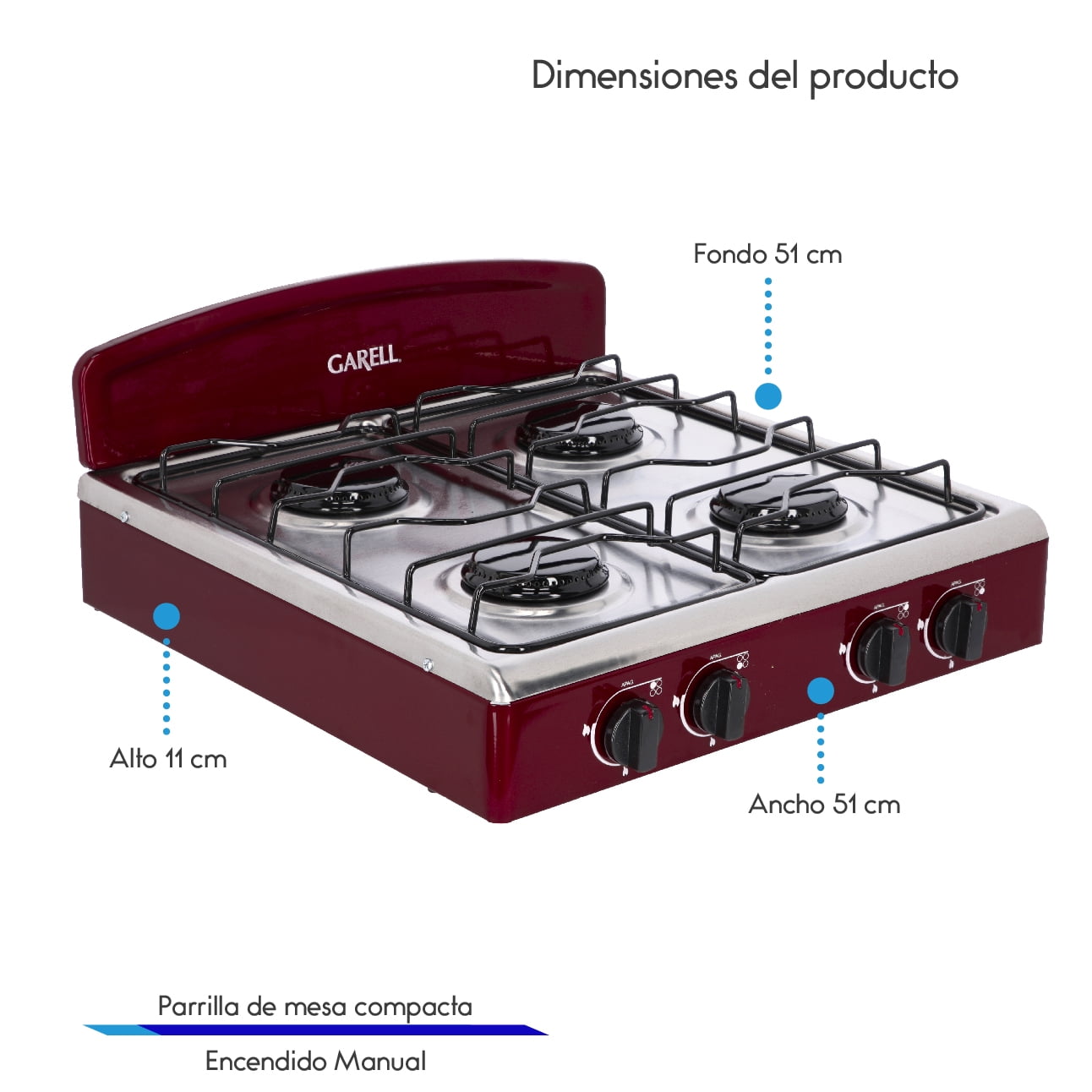 Garell PM4Q-IT 4 Burner Gas Tabletop Grill Stove in Stainless Steel