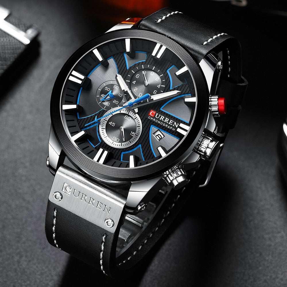 Curren Men's Waterproof Multifunctional Quartz Watch with Calendar and Leather Strap 8346 xs