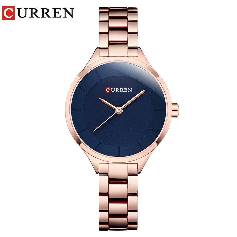 Curren Women's Stainless Steel Watch with Gold Strap, Luxury Fashion, All-Match, Simple 9015 X
