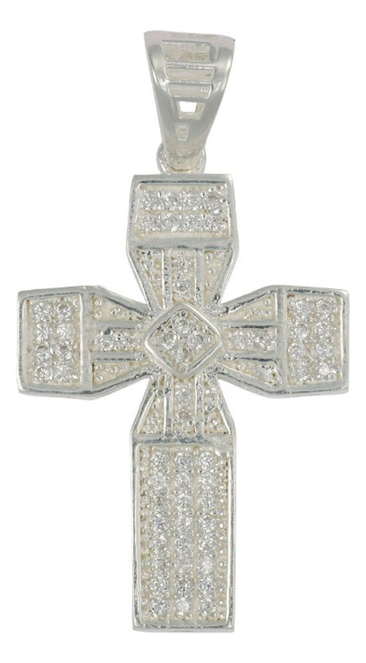 Dije Turco De Plata 925 De Cruz Cuadrada Con Zirconia