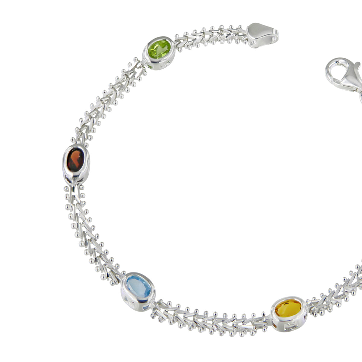 0.925 Sterling Silver Bracelet with Semi-Precious Oval Stone