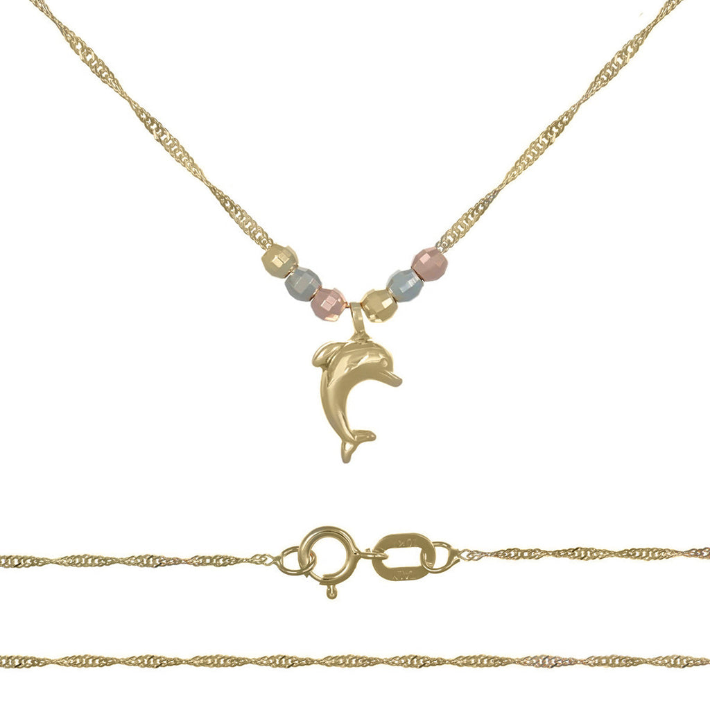 Italian 10k Dolphin and Tricolor Ball Choker