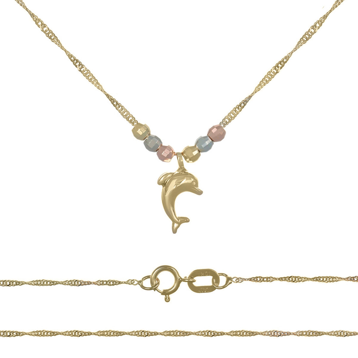 Italian 10k Dolphin and Tricolor Ball Choker