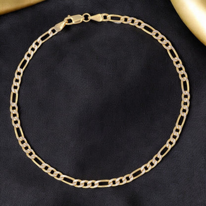 Pulsera Italiana Figaro Pave De 10 Quilates 3.2mm, 18.5 Cm