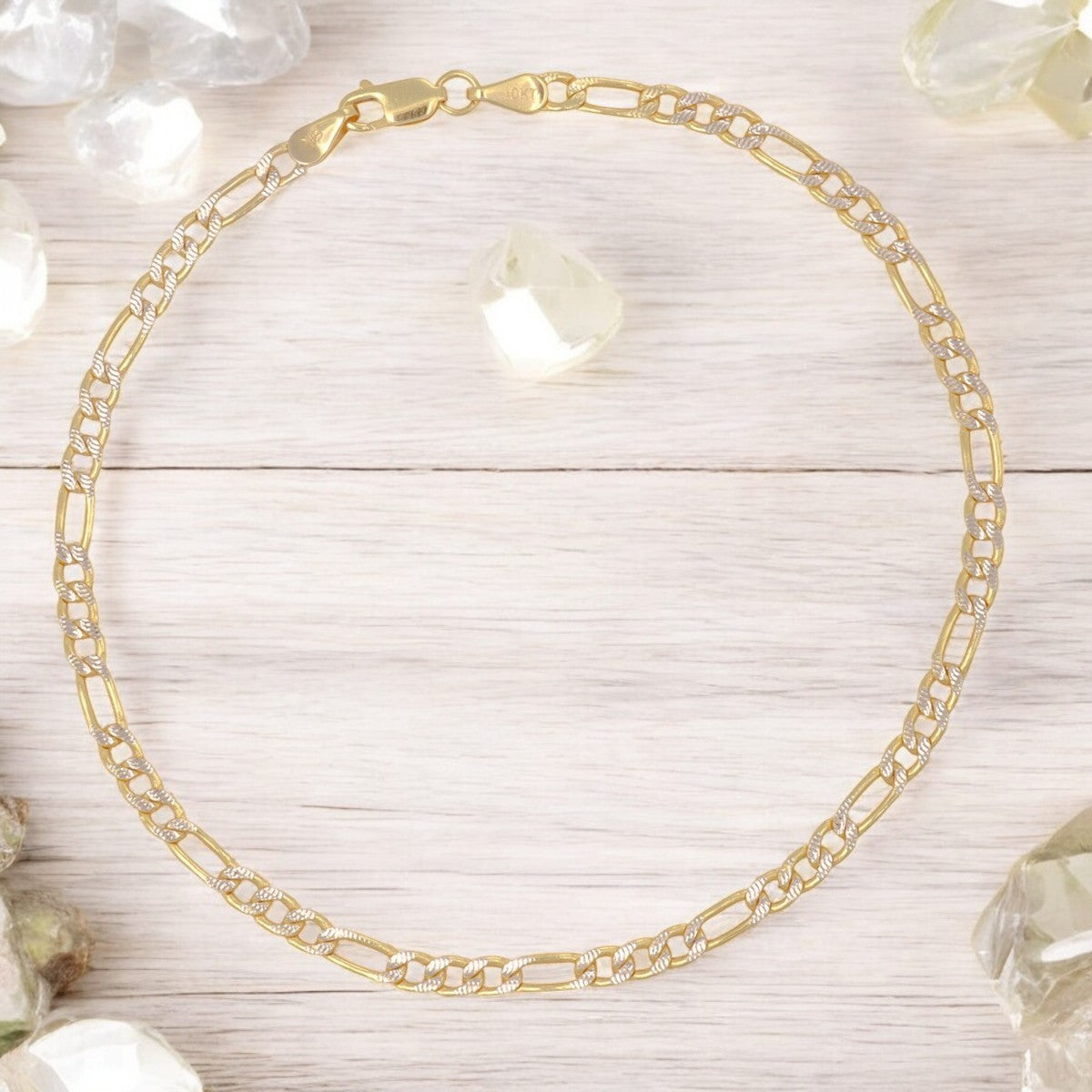 Italian Figaro Pave Bracelet 10 Carat 3.2mm, 21.5 Cm