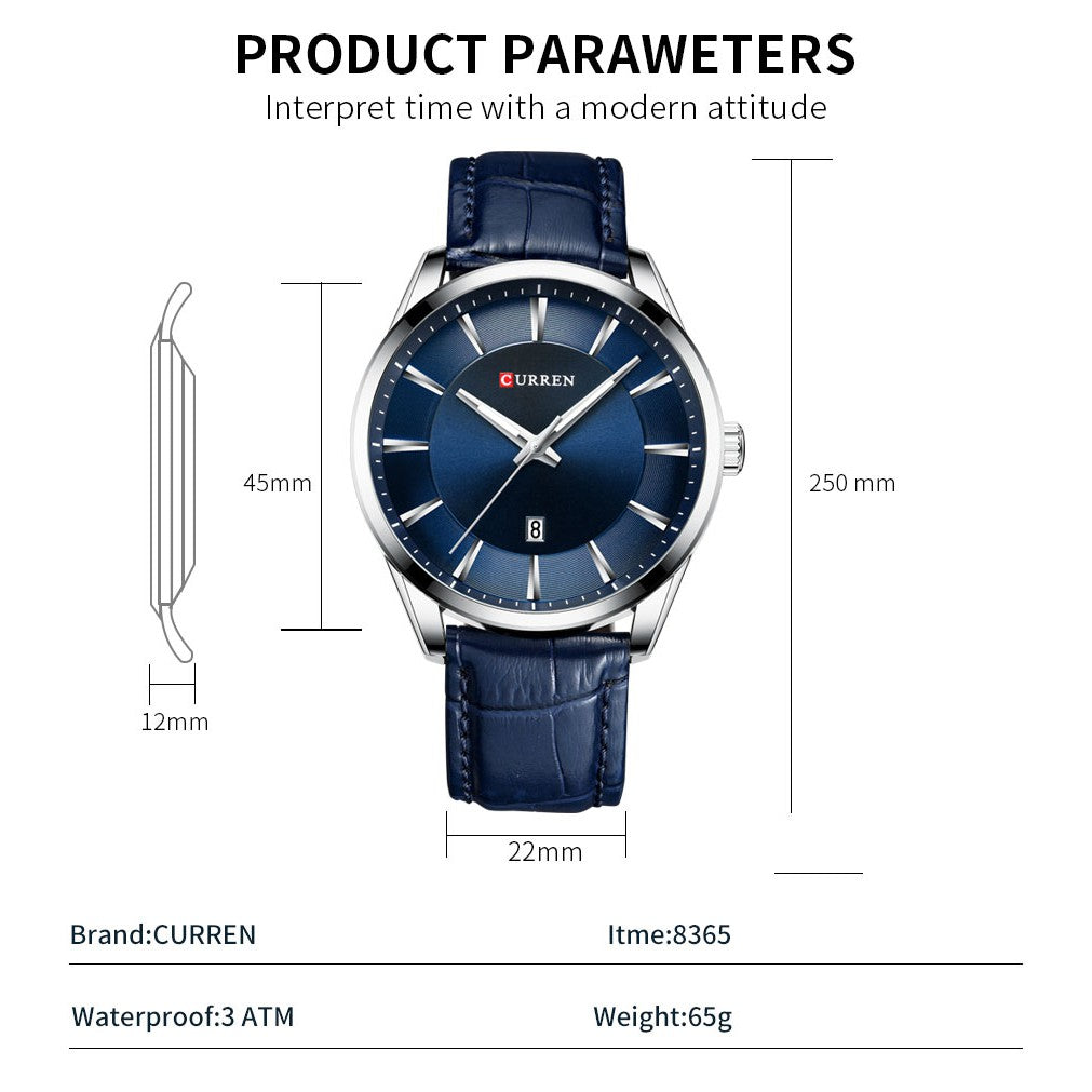Curren Waterproof Quartz Watch Casual Business Leather Strap 8365 X