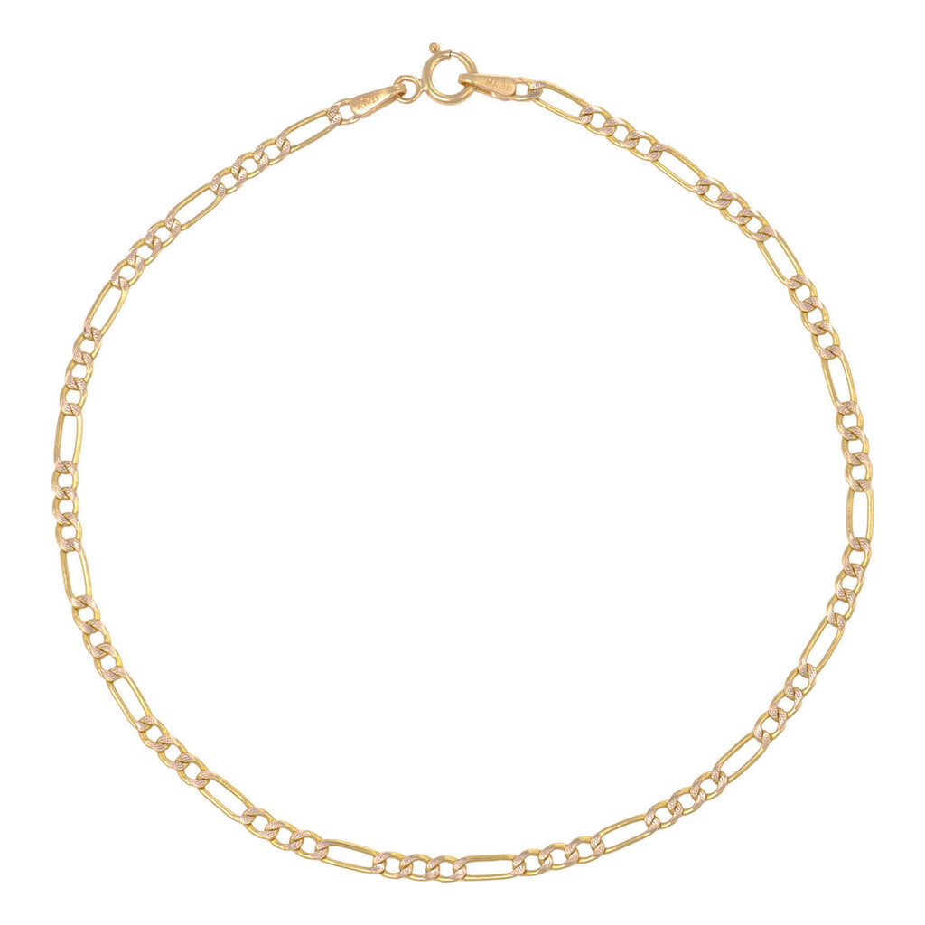 Italian Figaro Pave Bracelet, 10 Carat Gold, 2.6mm, 18.5cm