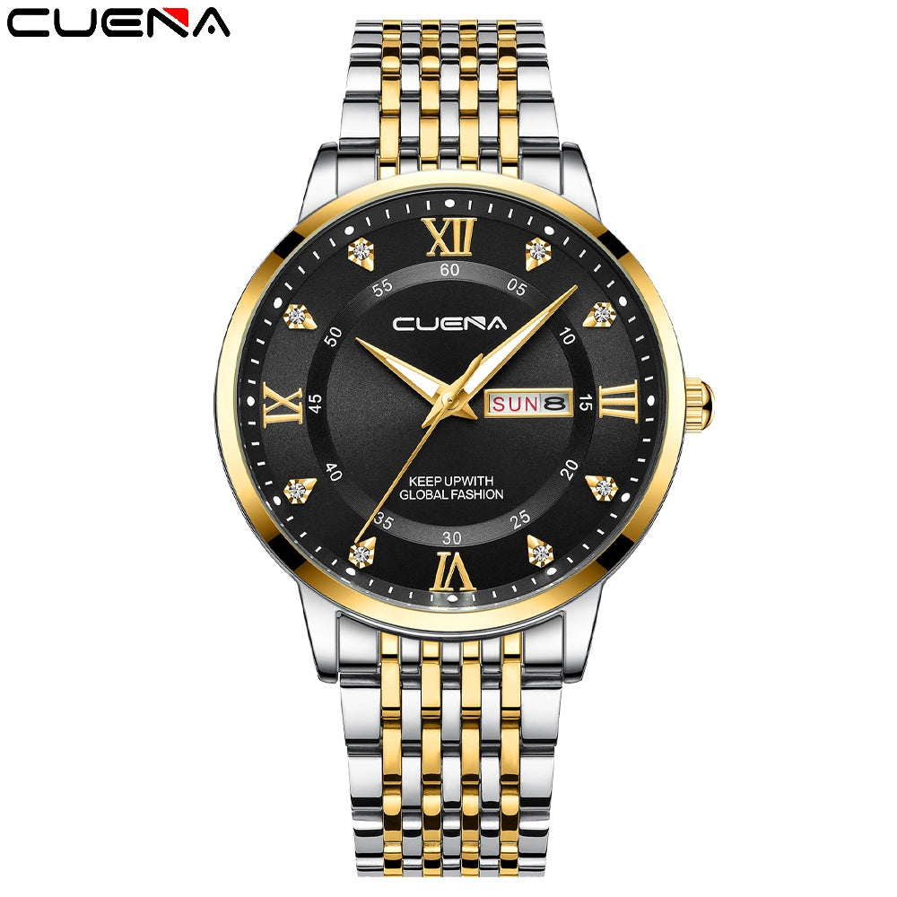 CUENA Men's Watches Original Brand Fashion Luxury Casual Business Stainless Steel 6008