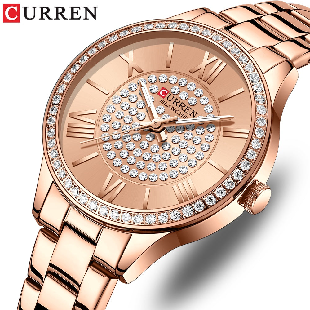 CURREN Women's Watch Original Brand Luxury Diamond Casual Business Quartz Stainless Steel Waterproof 9084 X No Box