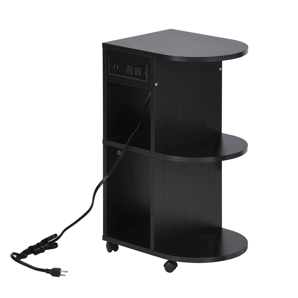 Homemake Furniture Black Wooden Desk with Wheels, with 2 USB Ports, 2 Sockets and Storage