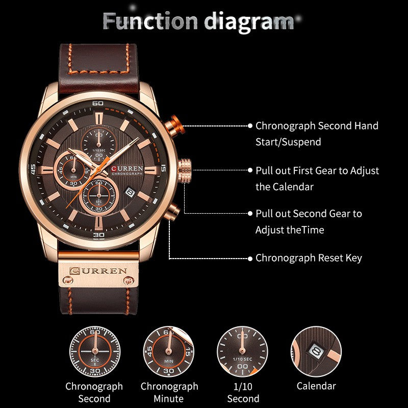 Curren Fashion Quartz Watch for Men, Top Brand Luxury Sports Chronograph Watch, Hodinky 8291 Men's Wristwatch