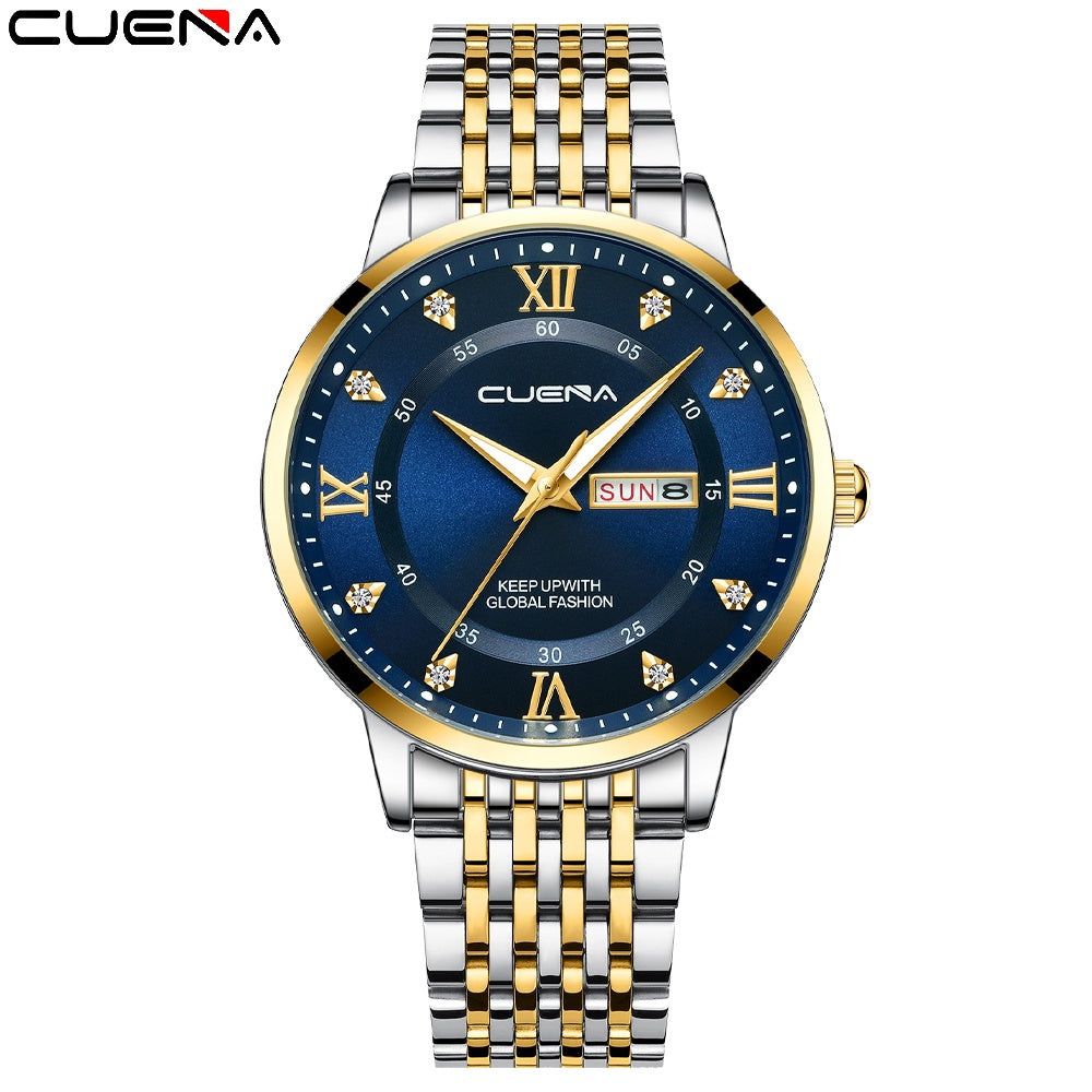 CUENA Men's Watches Original Brand Fashion Luxury Casual Business Stainless Steel 6008