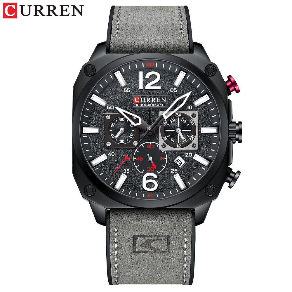 CURREN Men's Watch, Original Brand, Multifunctional, Luminous Hands, Leather, Casual, Waterproof, Business, Sports, Quartz, CR98LX