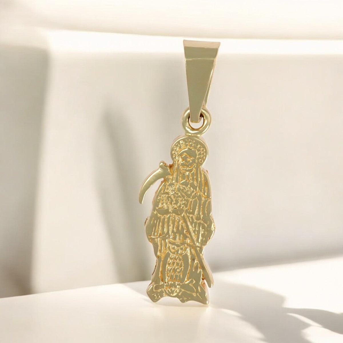14k Gold Santa Muerte Pendant, 2.7 cm