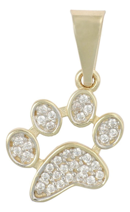 Dog Paw Print Pendant with Cubic Zirconia in 10k Gold 1.30 Gr