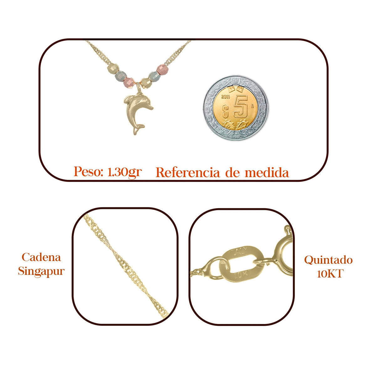 Italian 10k Dolphin and Tricolor Ball Choker