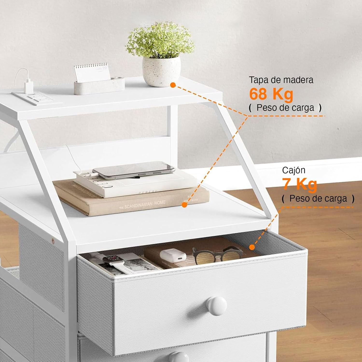 Set of 2 bedside tables with USB charging station and plug