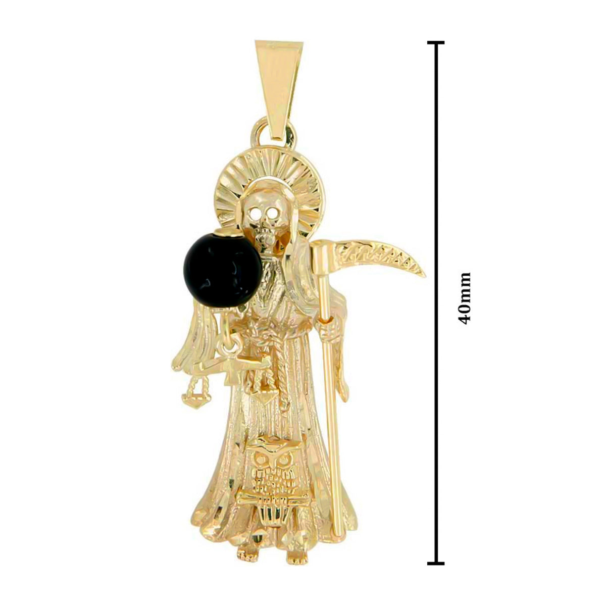 Santa Muerte Necklace in 10k Gold with Onyx Stone 4cm