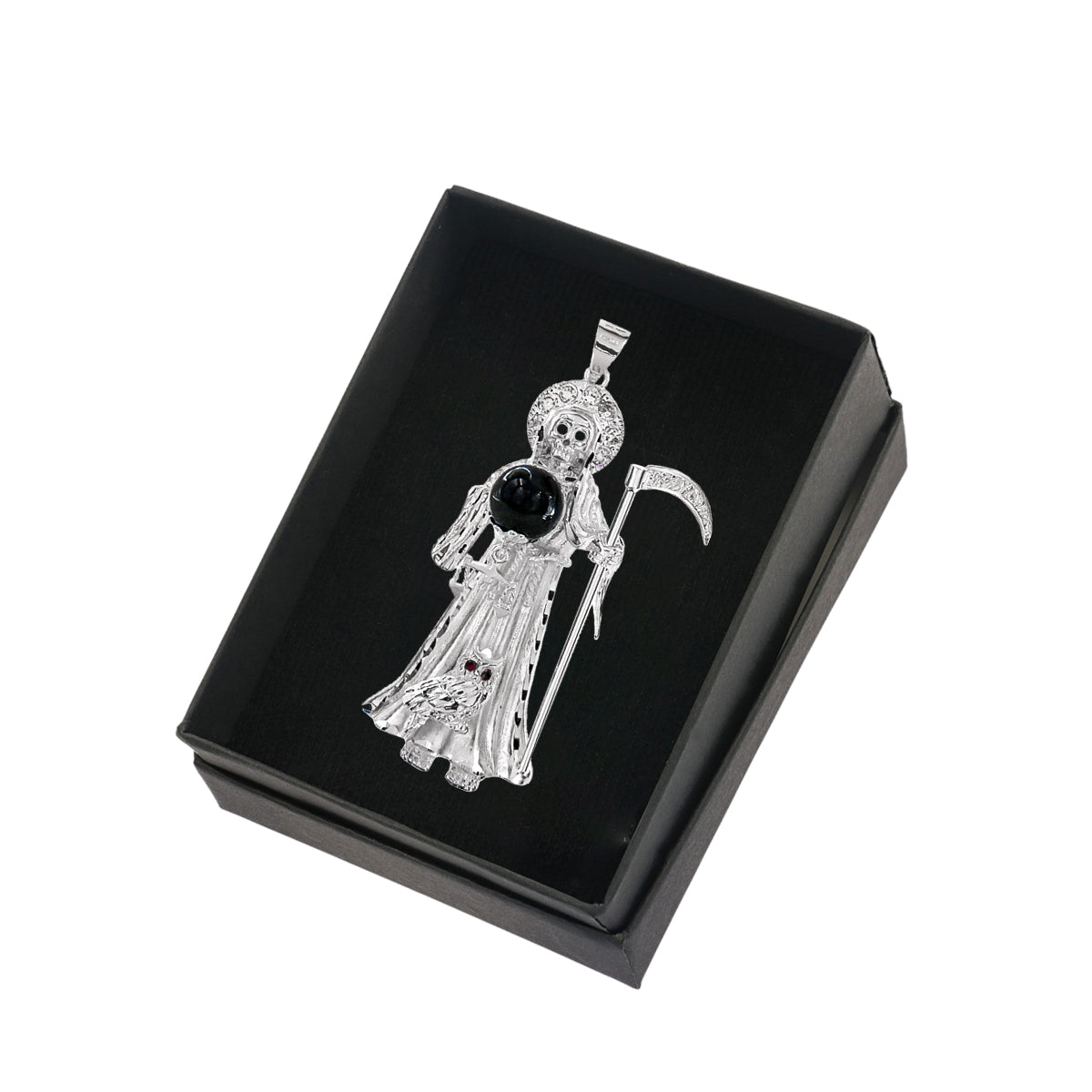 925 Sterling Silver Santa Muerte Pendant 6.2cm