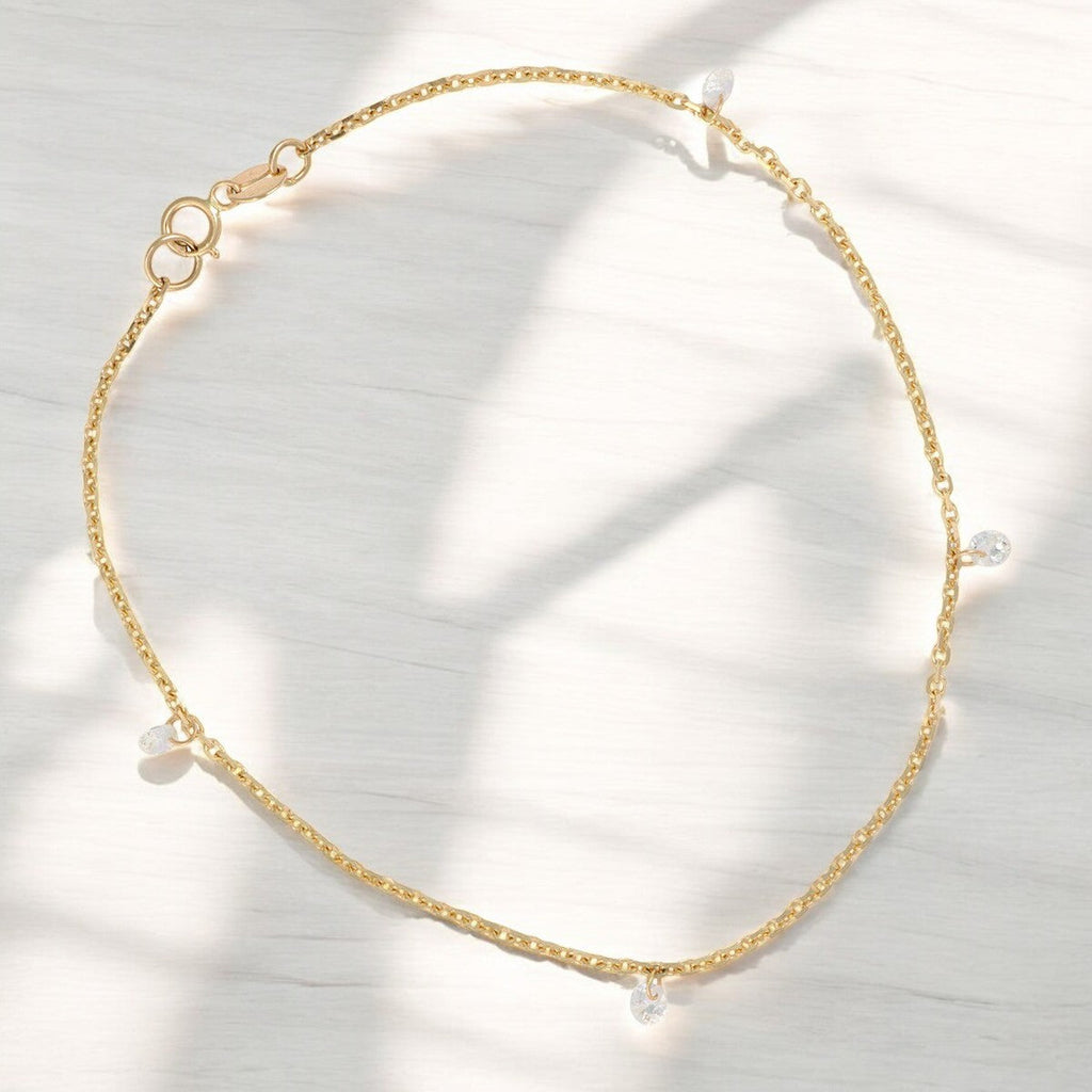 14k Gold Bracelet for Women with Stone, 18cm