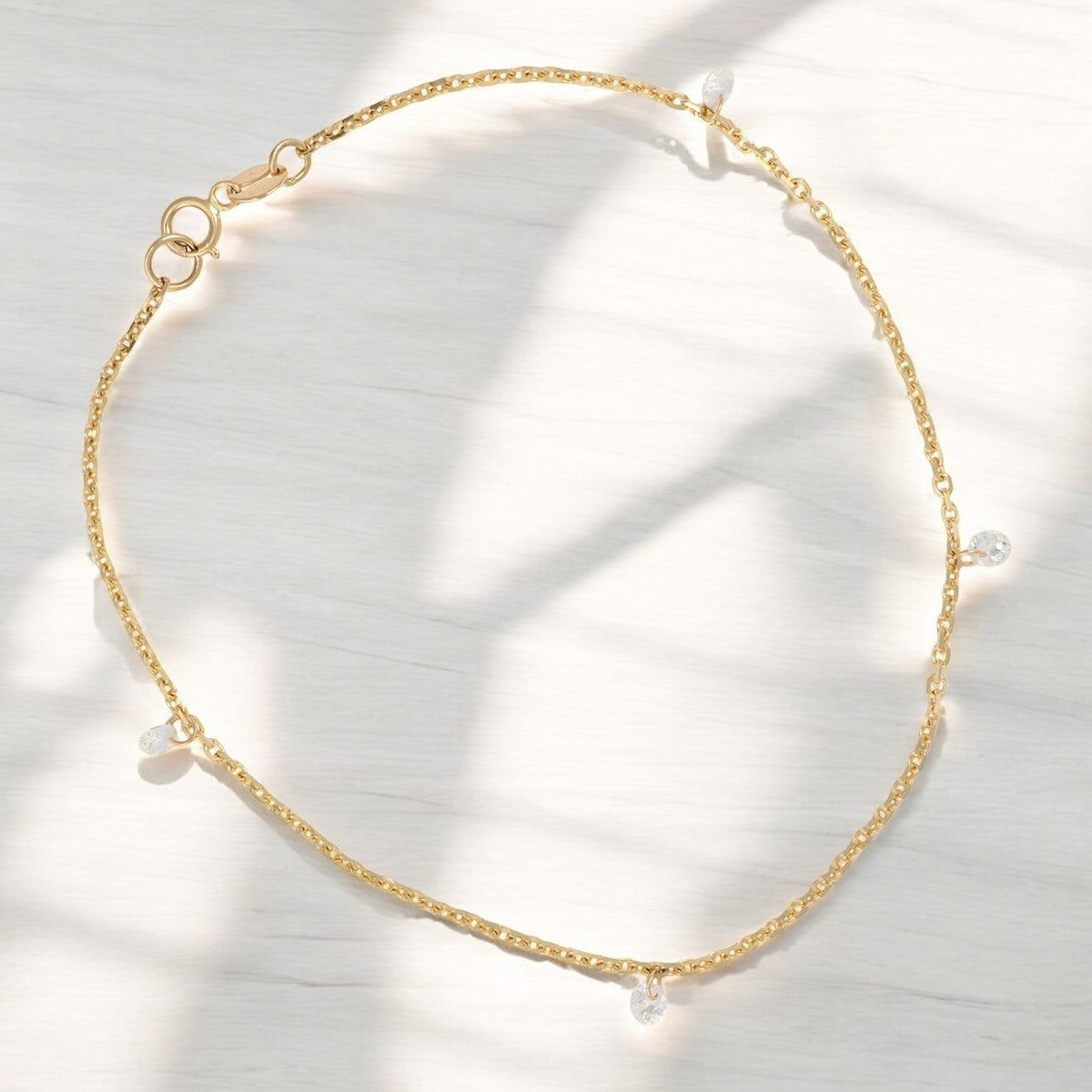 14k Gold Bracelet for Women with Stone, 18cm