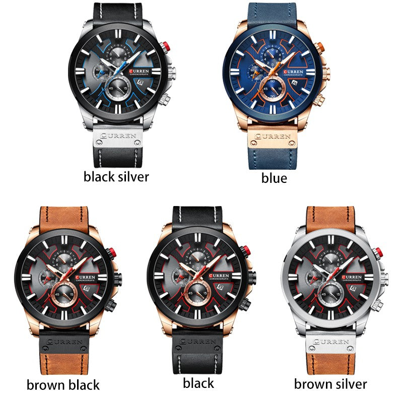 Curren Men's Waterproof Multifunctional Quartz Watch with Calendar and Leather Strap 8346 xs