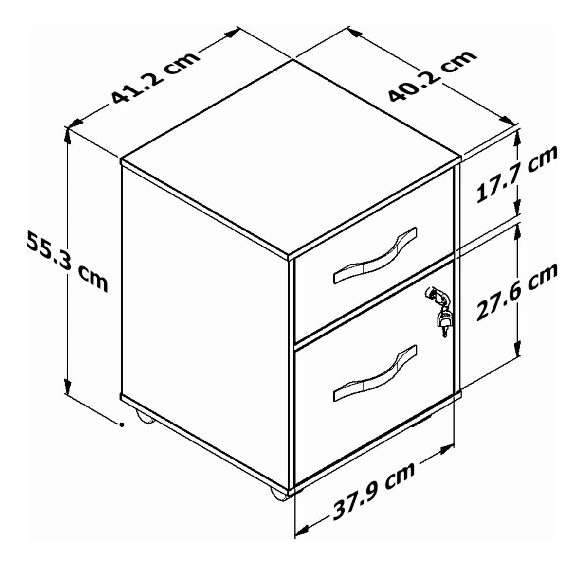 Essential 2-Drawer Letter-Size Filing Cabinet, One Drawer with Lock, 4 Wheels, Playcon Textured Laminate Top