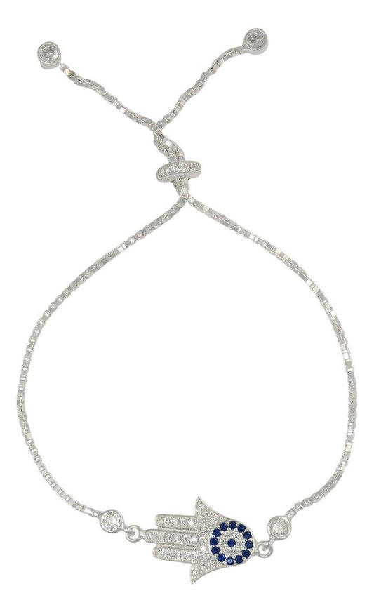 Pulsera De Plata 925 De Mano De Fatima Con Zirconia