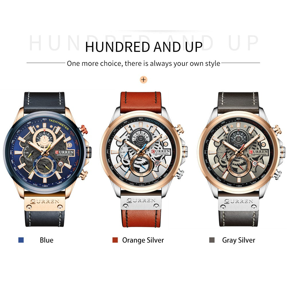 Curren Multifunctional True Three Eyes Chronograph Watch with Waterproof Leather Strap 8380 XS