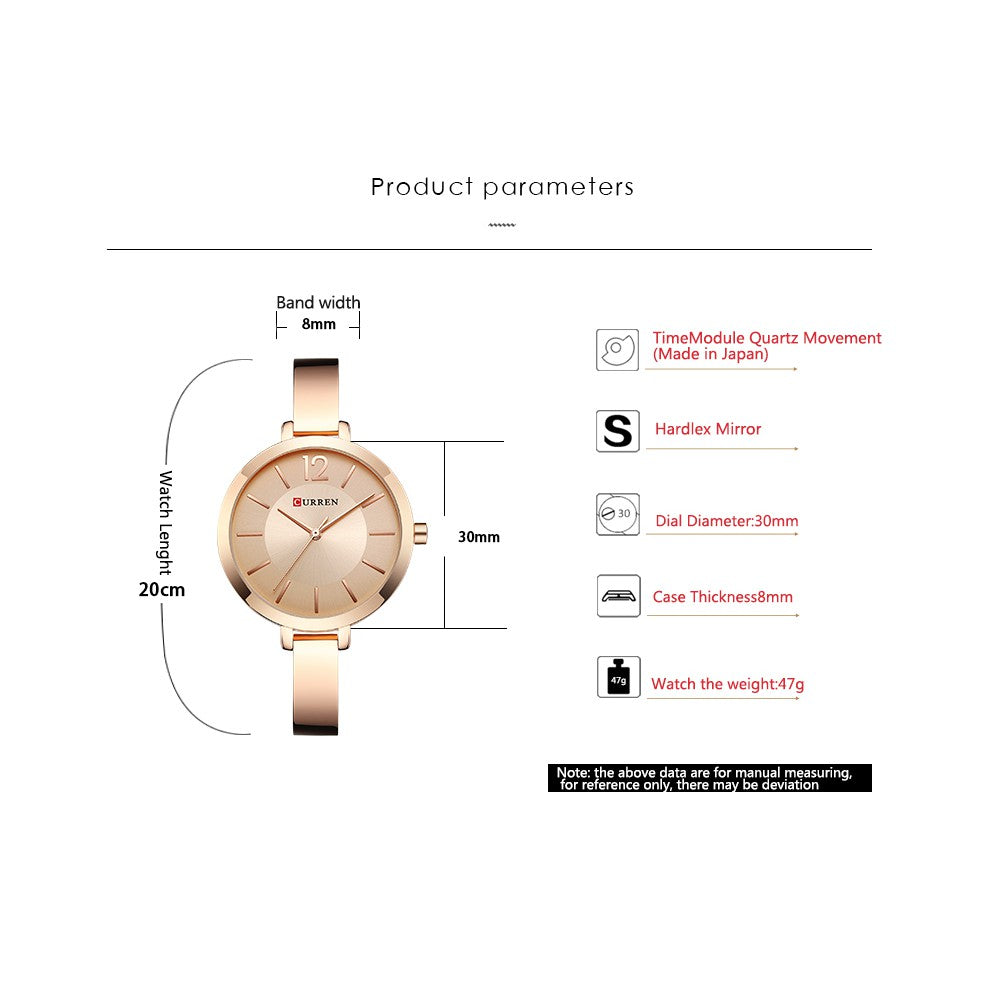 Curren Women's Waterproof Quartz Watch with Stainless Steel Strap, Simple and Casual/Gift 9012 xs