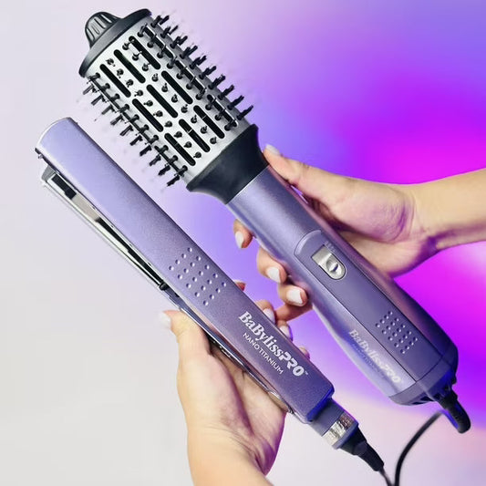BaBylissPRO Nano Titanium 1 1/4" Flat Iron and 2 1/2" Hot Air Brush Set