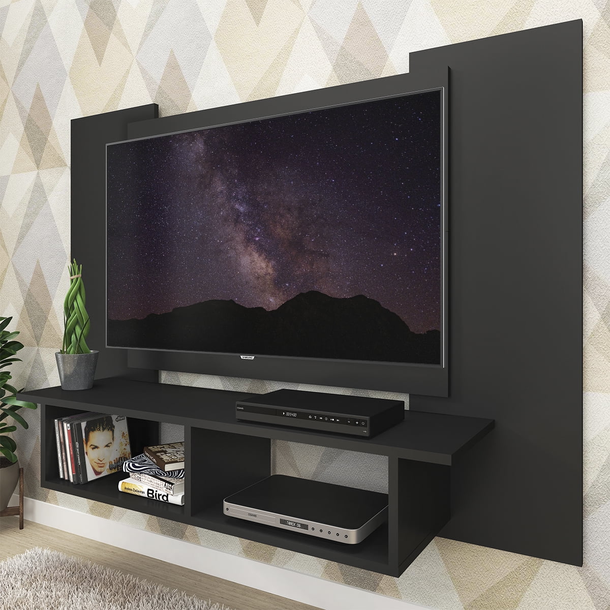 MOBI Floating Wood TV Stand, Luján Model, Black