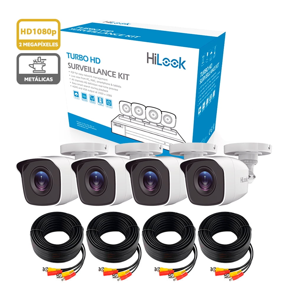 4-Camera Full HD 1080p Security Kit with White Metallic Bullet Cameras