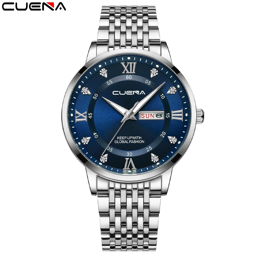 CUENA Men's Watches Original Brand Fashion Luxury Casual Business Stainless Steel 6008