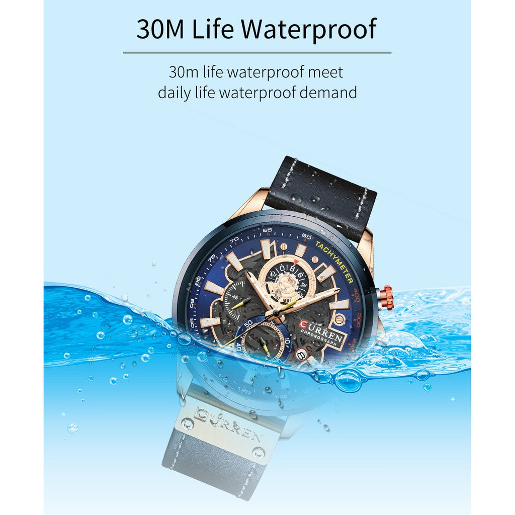 Curren Multifunctional True Three Eyes Chronograph Watch with Waterproof Leather Strap 8380 XS