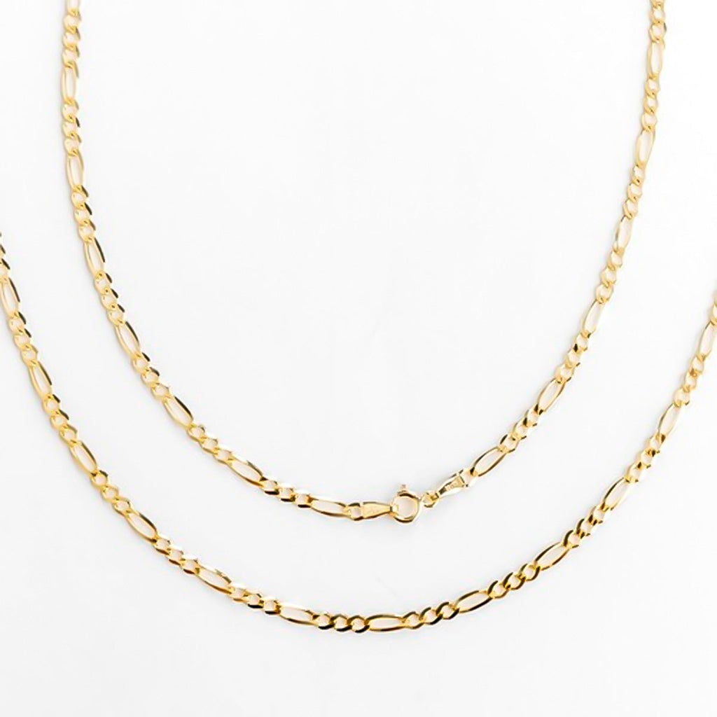 Solid Italian Figaro Chain, 10 Carat Gold, 2.6 mm, 55 cm