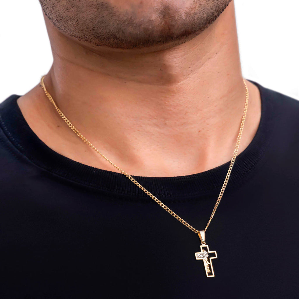 10k Gold Cross Necklace with Christ's Face