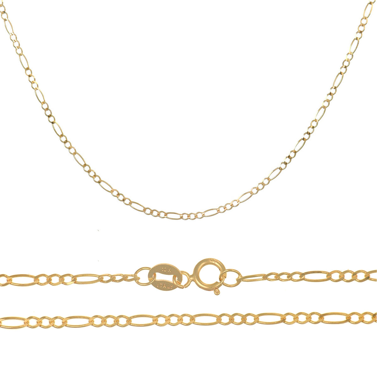 Solid 14 Carat Italian Figaro Chain 2mm, 45cm