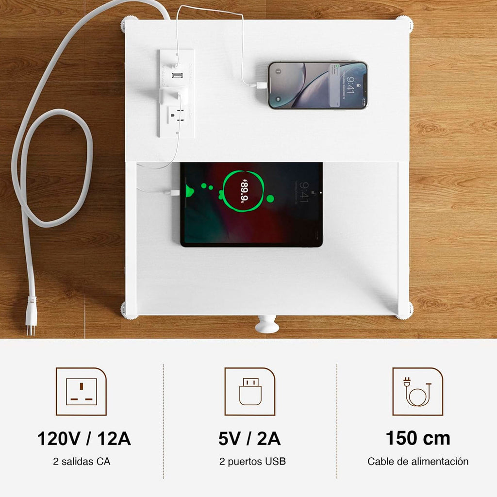 Set of 2 bedside tables with USB charging station and plug