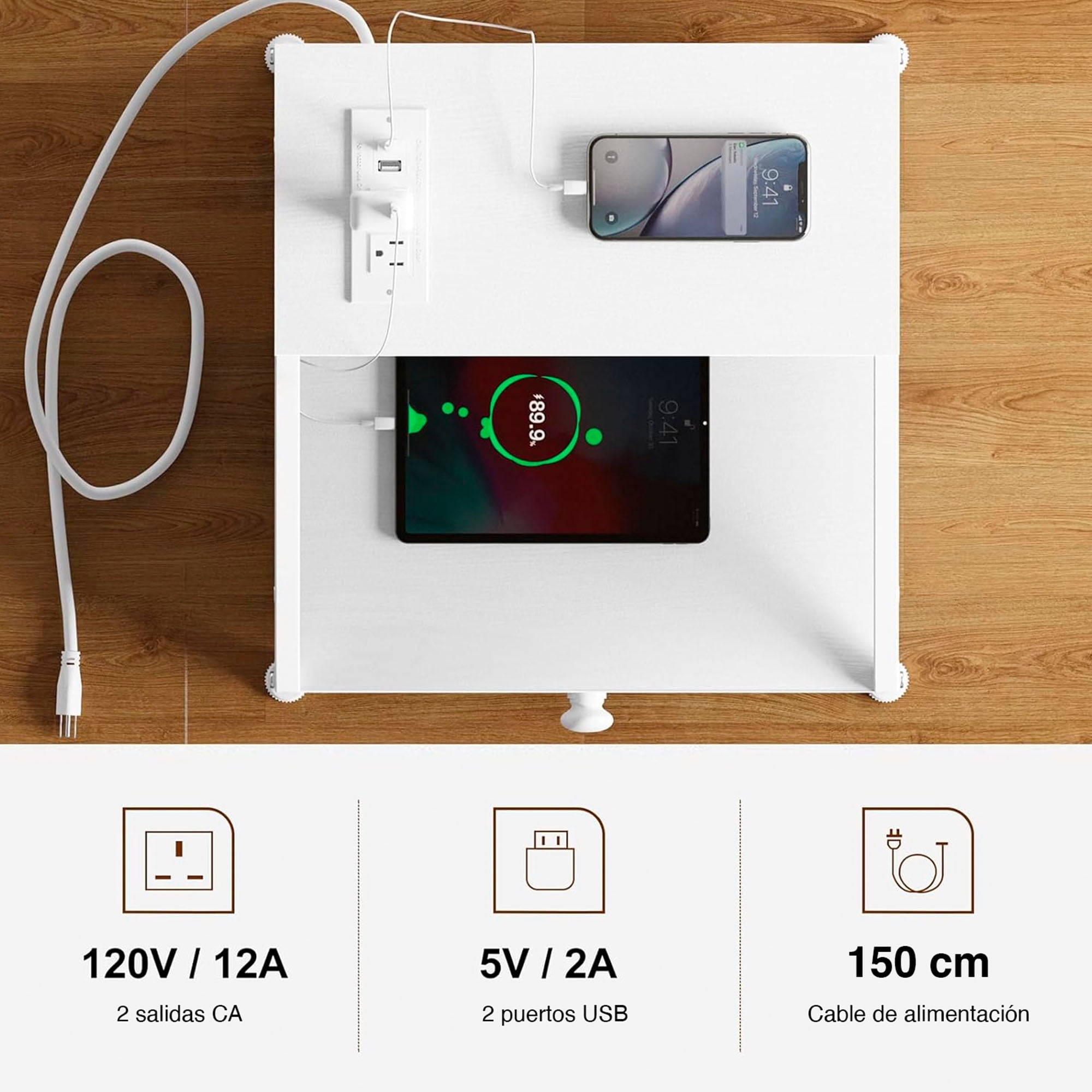 Set of 2 bedside tables with USB charging station and plug