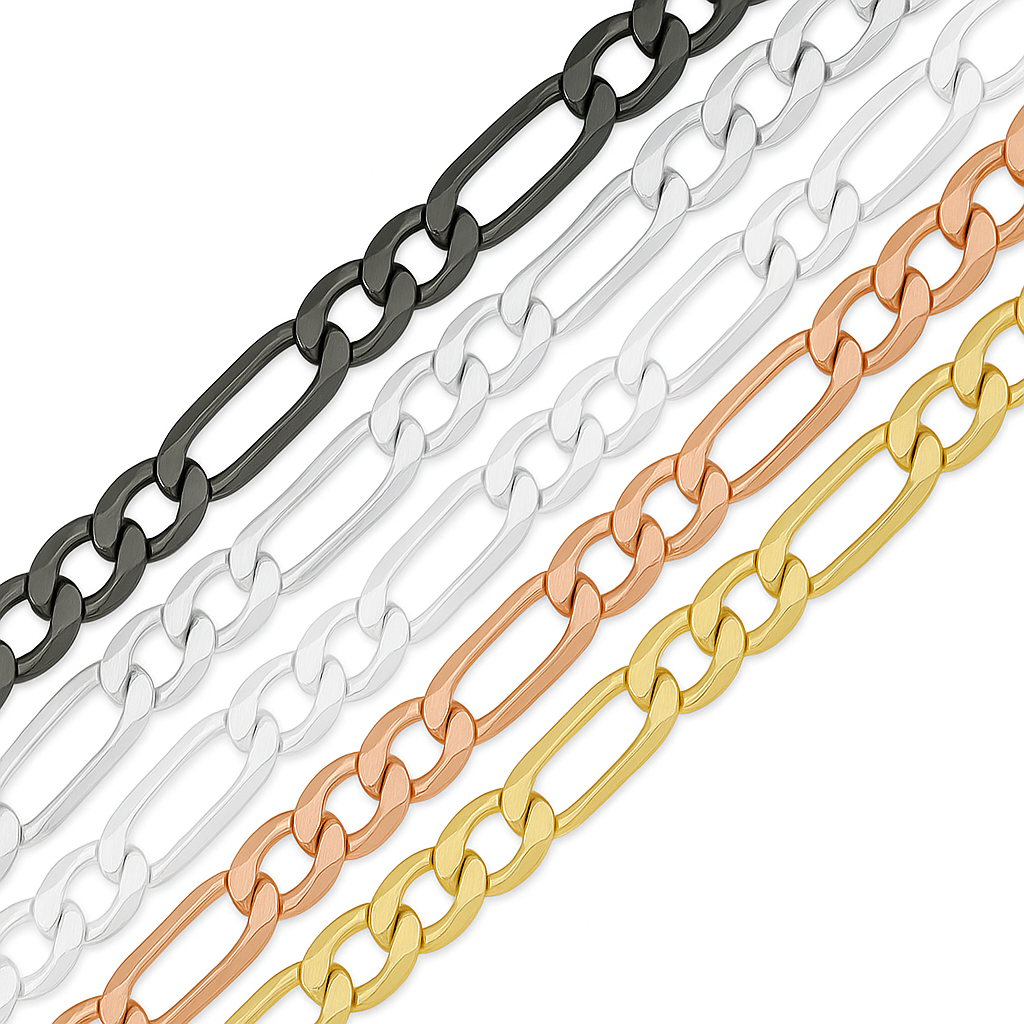 Cadena De Plata 925 Estilo 3x1 Figaro De Calibre 3.2mm en 5 Colores