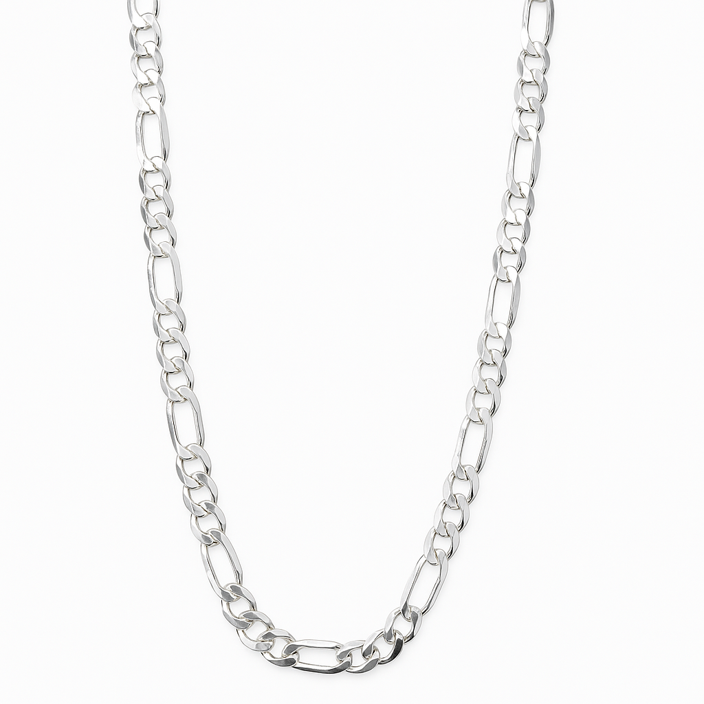 925 Sterling Silver 3x1 Figaro Style Chain, 5.1mm Gauge, in 5 Colors