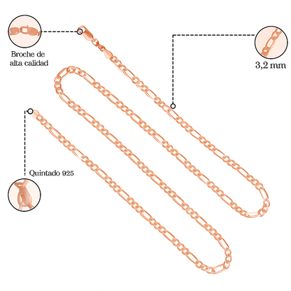 Cadena De Plata 925 Estilo 3x1 Figaro De Calibre 3.2mm en 5 Colores