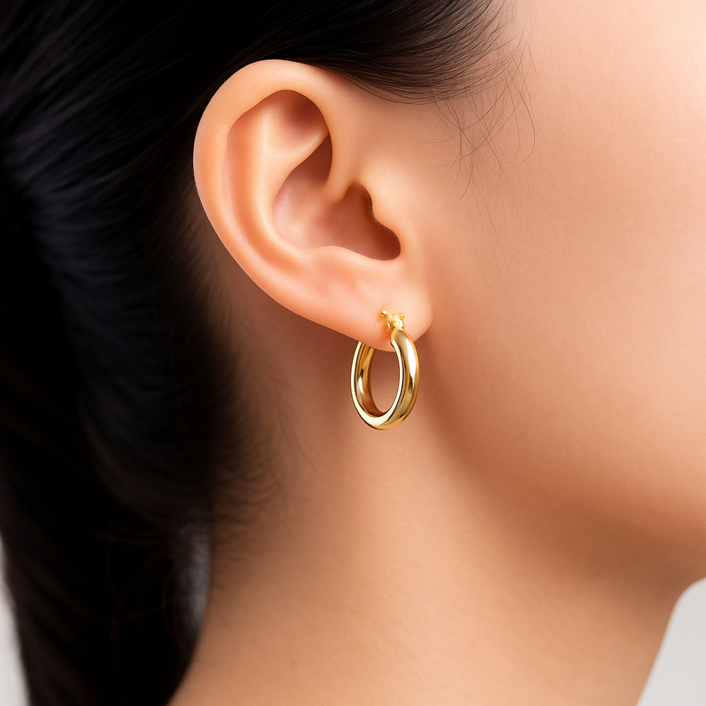 Arracada Bangle De Oro De 14k Lisa De 15mm, 6mm de Ancho