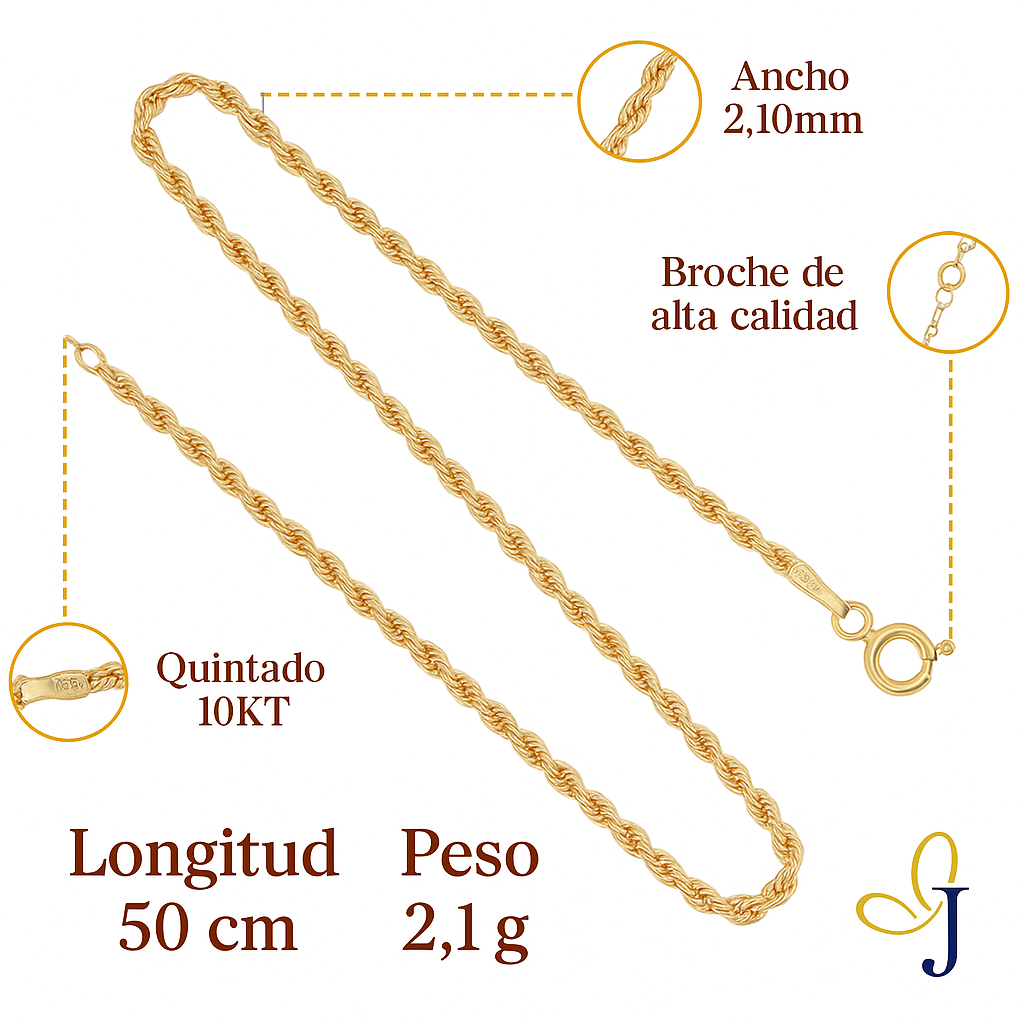 Italian Men's Twisted 10k Gold Chain, 2.1mm Gauge